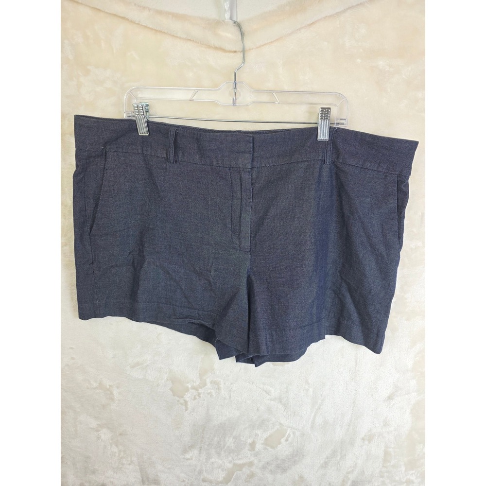 Ann Taylor Factory Navy Blue Chambray Cotton Stretch Shorts‎ Womens 16 583416